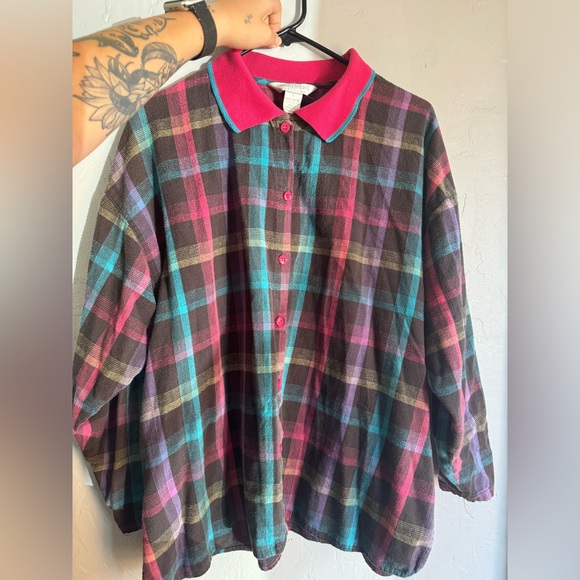 Colorful plaid button up - Picture 1 of 3
